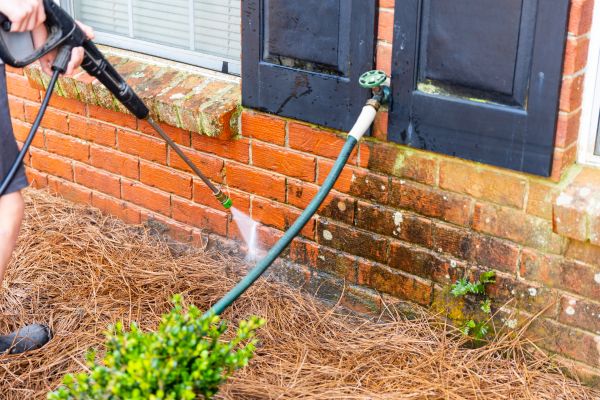 Brick Home Power Washing in Clovis